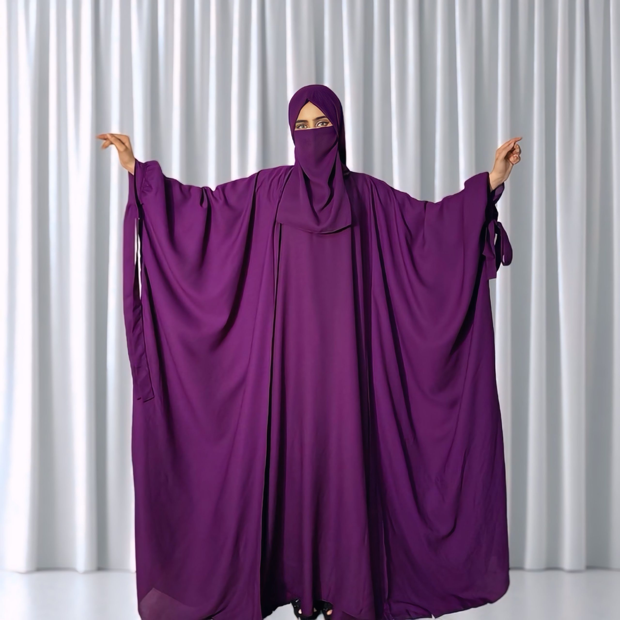 4 Piece tie Abaya Set (purple) - Image 4