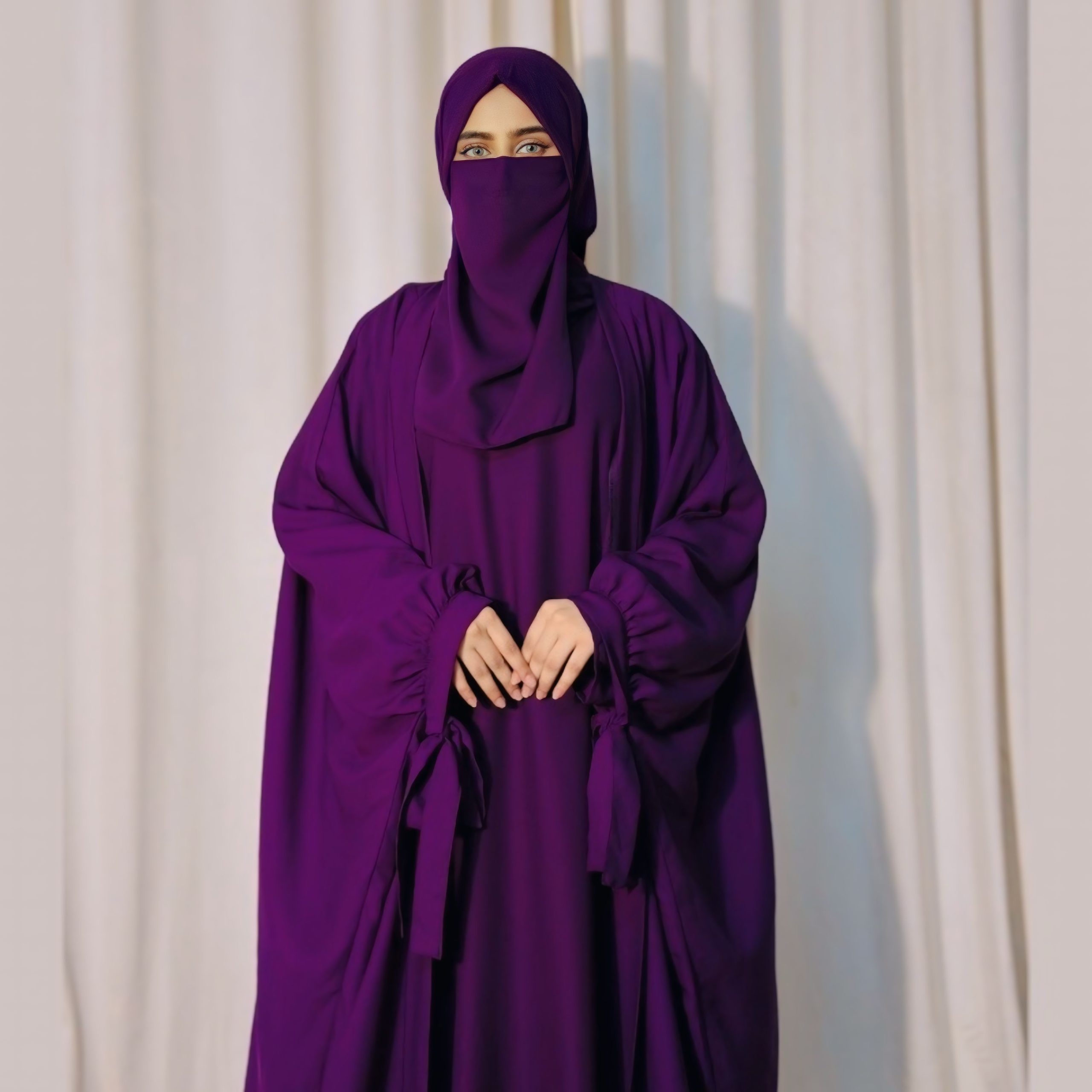 4 Piece tie Abaya Set (purple) - Image 6