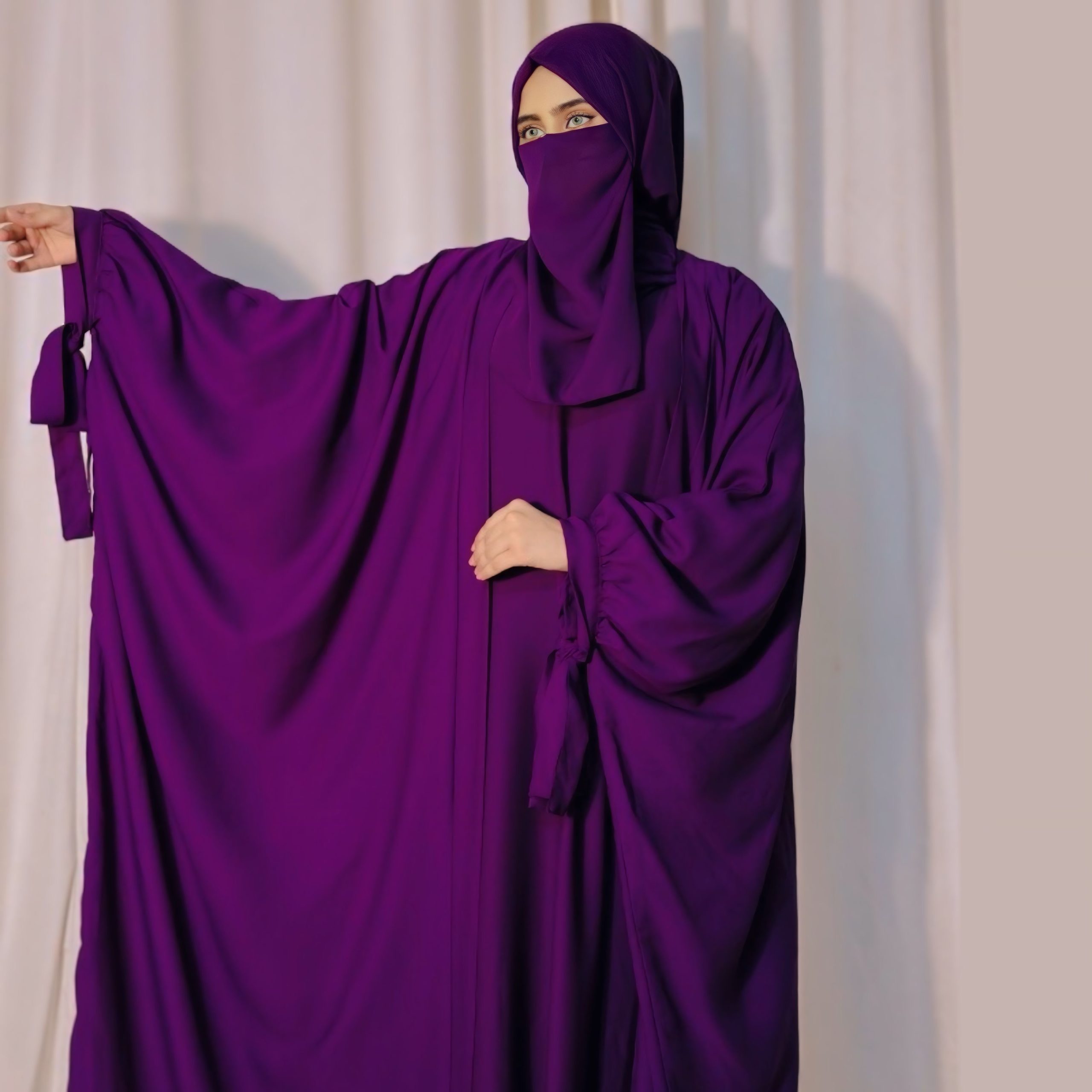 4 Piece tie Abaya Set (purple)