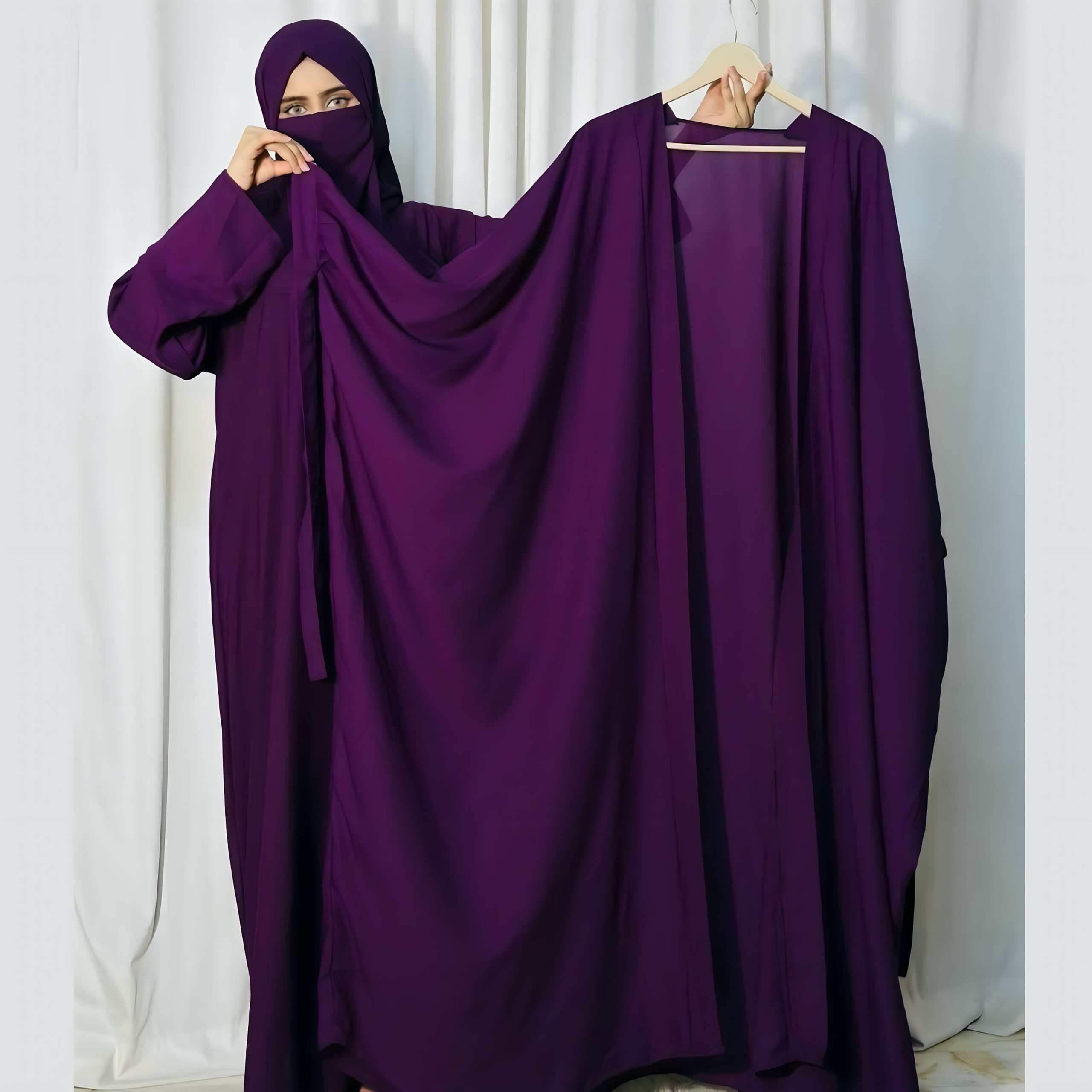 4 Piece tie Abaya Set (purple) - Image 3