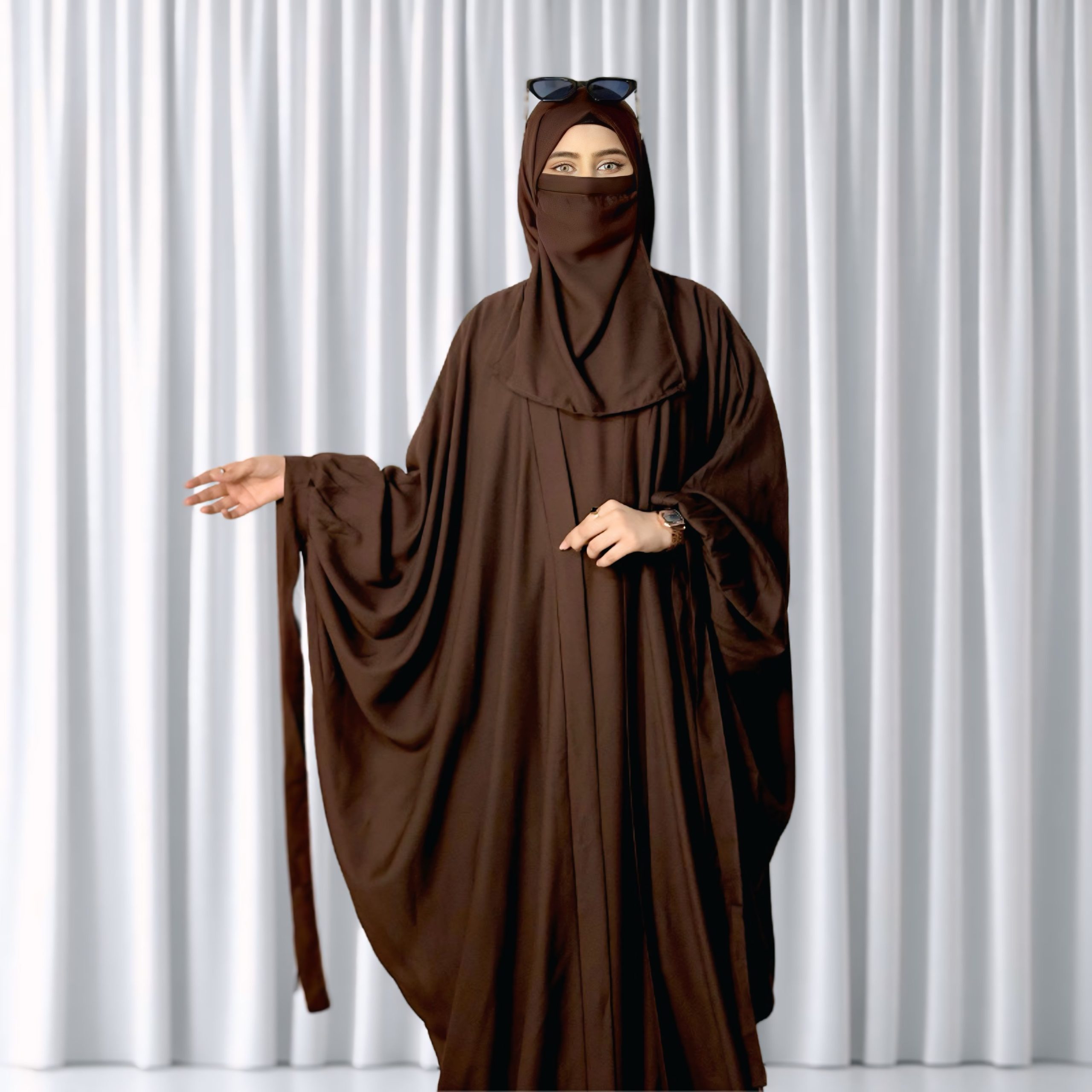 4 Piece tie kaftan abaya (brown) - Image 8