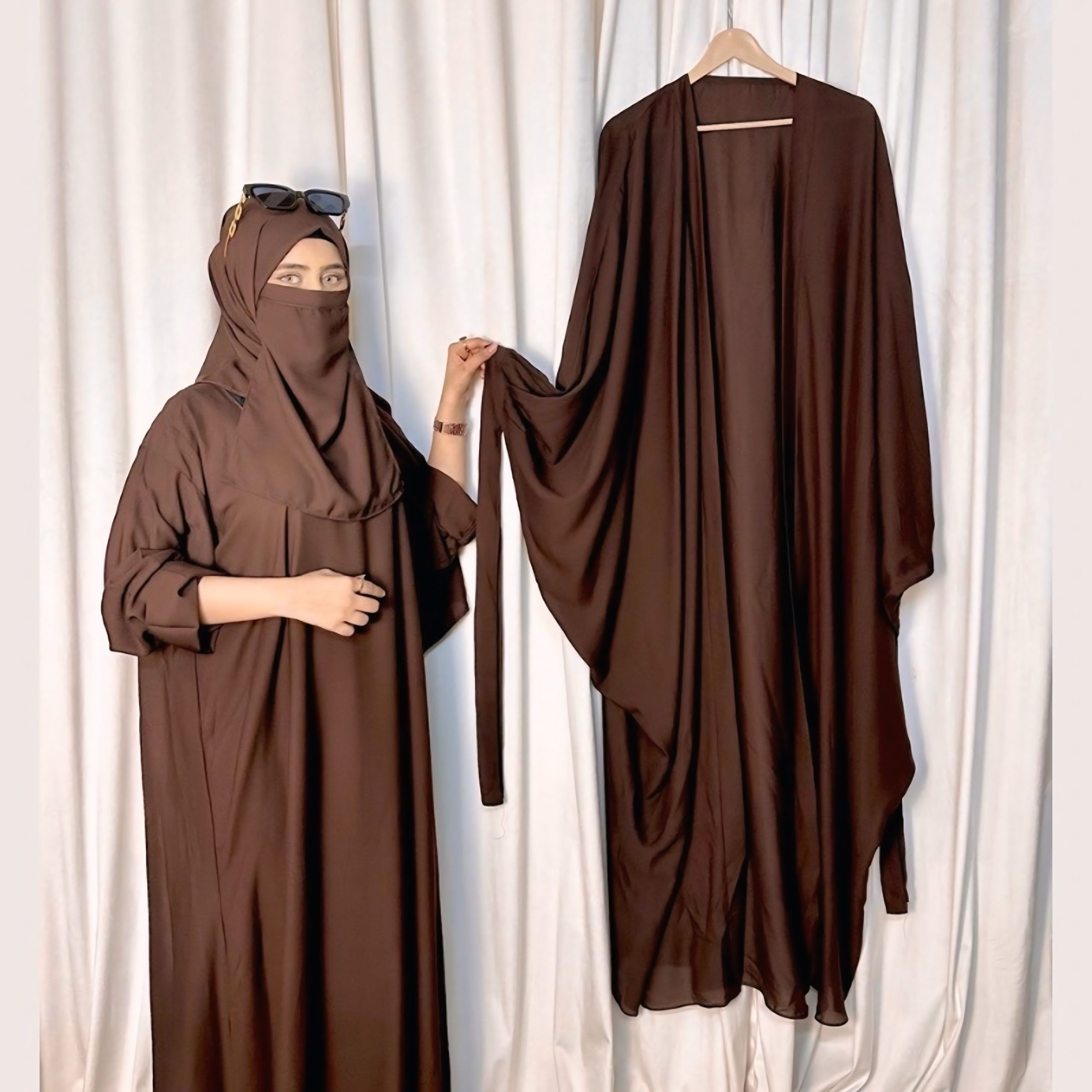 4 Piece tie kaftan abaya (brown)