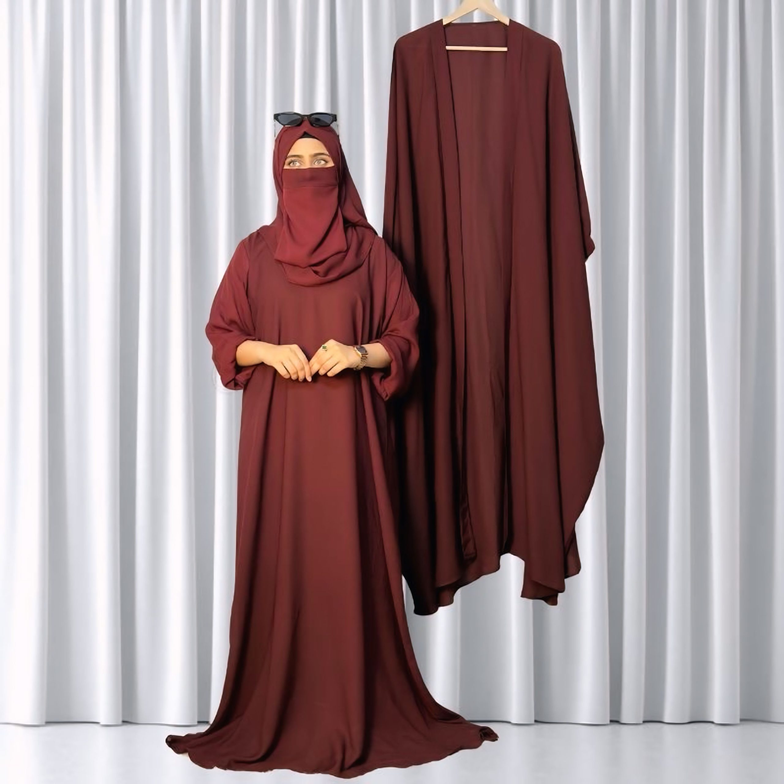 4 piece tie kaftan abaya (maroon) - Image 3