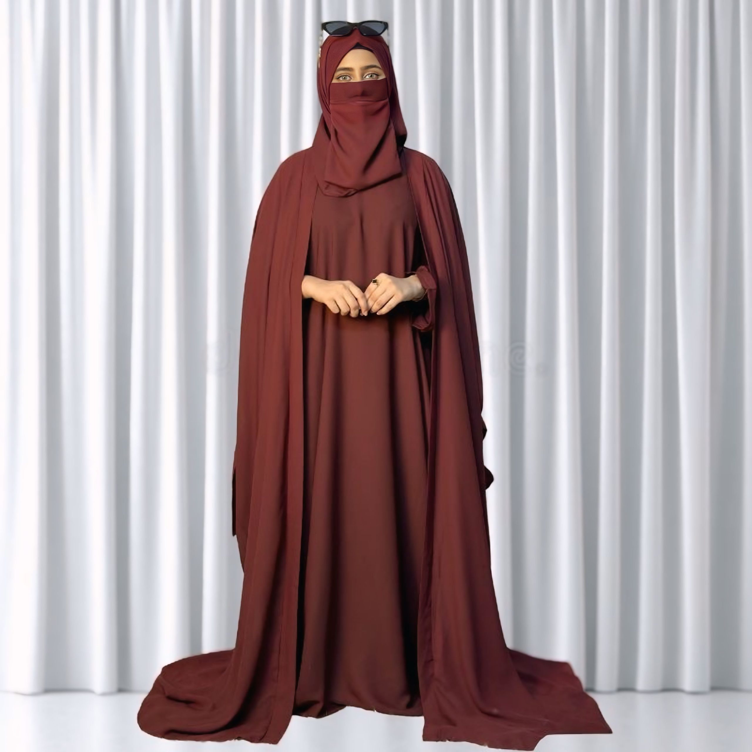 4 piece tie kaftan abaya (maroon) - Image 8