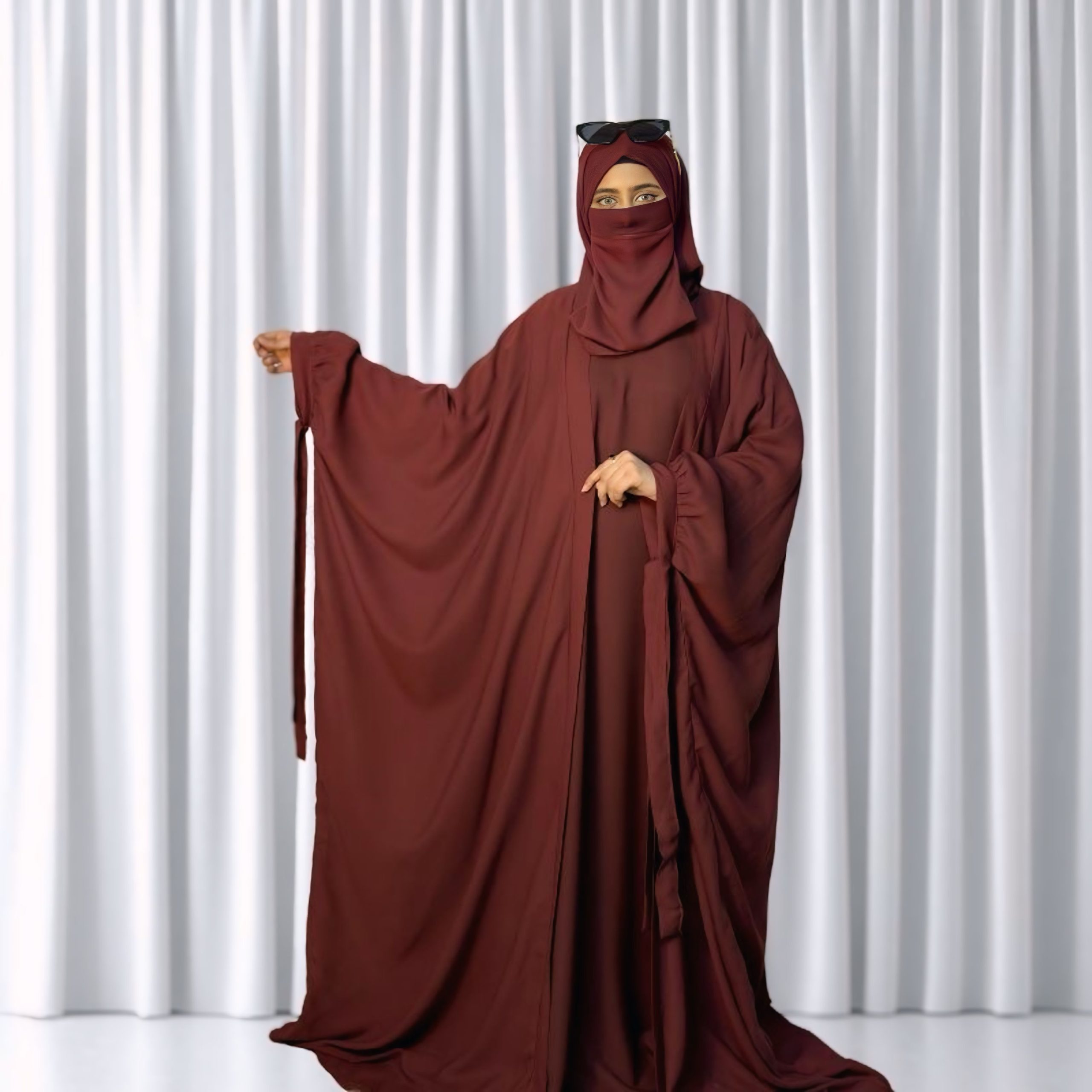 4 piece tie kaftan abaya (maroon) - Image 5