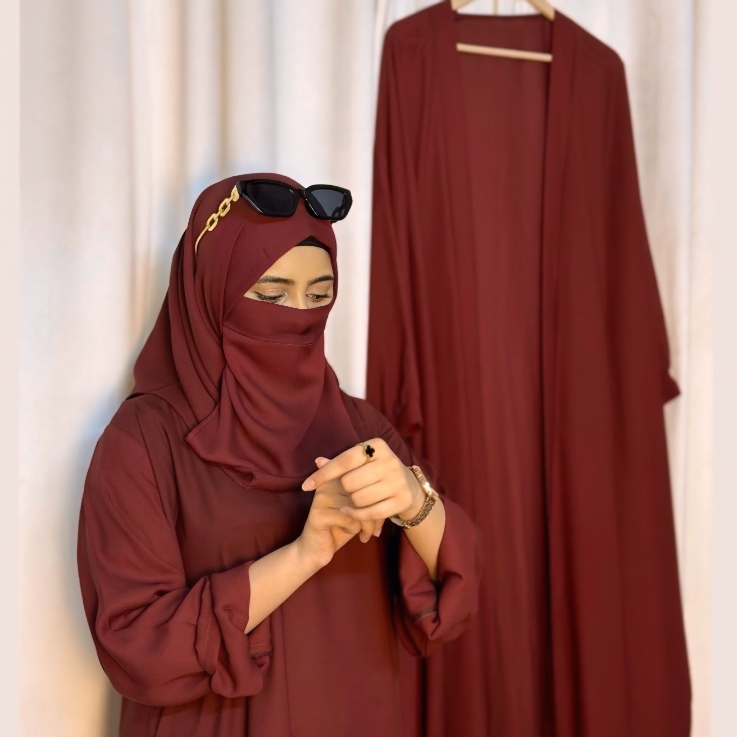 4 piece tie kaftan abaya (maroon)