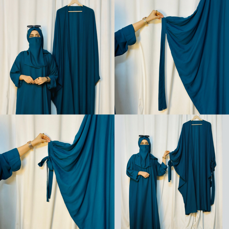 4 piece tie kaftan abaya (maroon) - Image 10