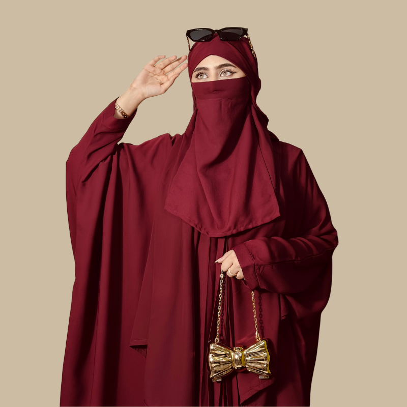 Plain pleated kaftan (Maroon) - Image 2