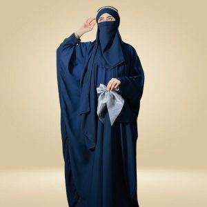 Plain pleated kaftan (Blue)