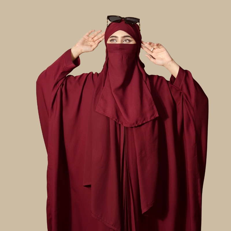 Plain pleated kaftan (Maroon) - Image 3