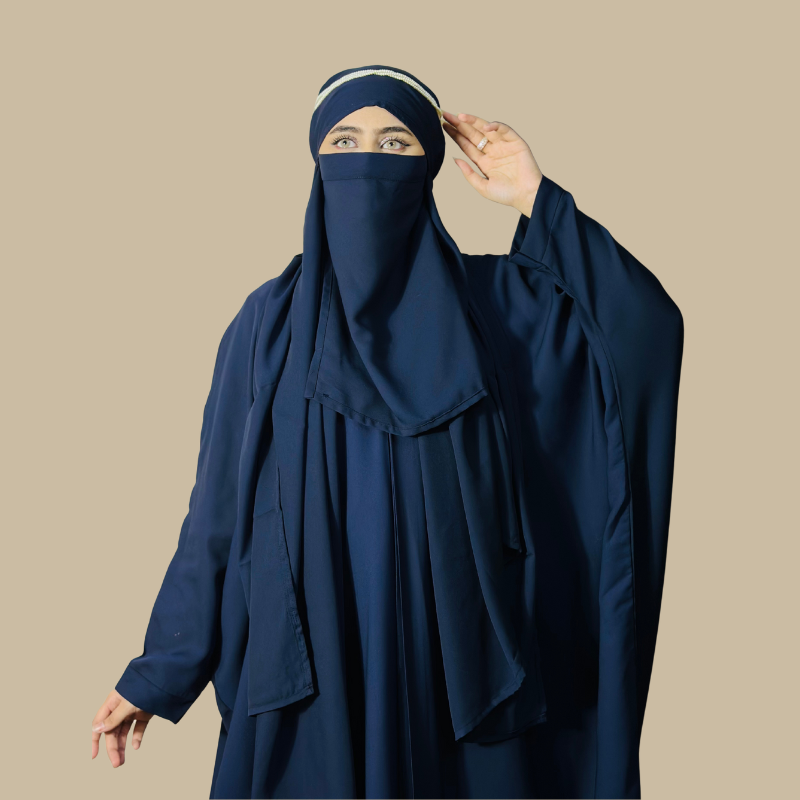 Plain pleated kaftan (Blue) - Image 3