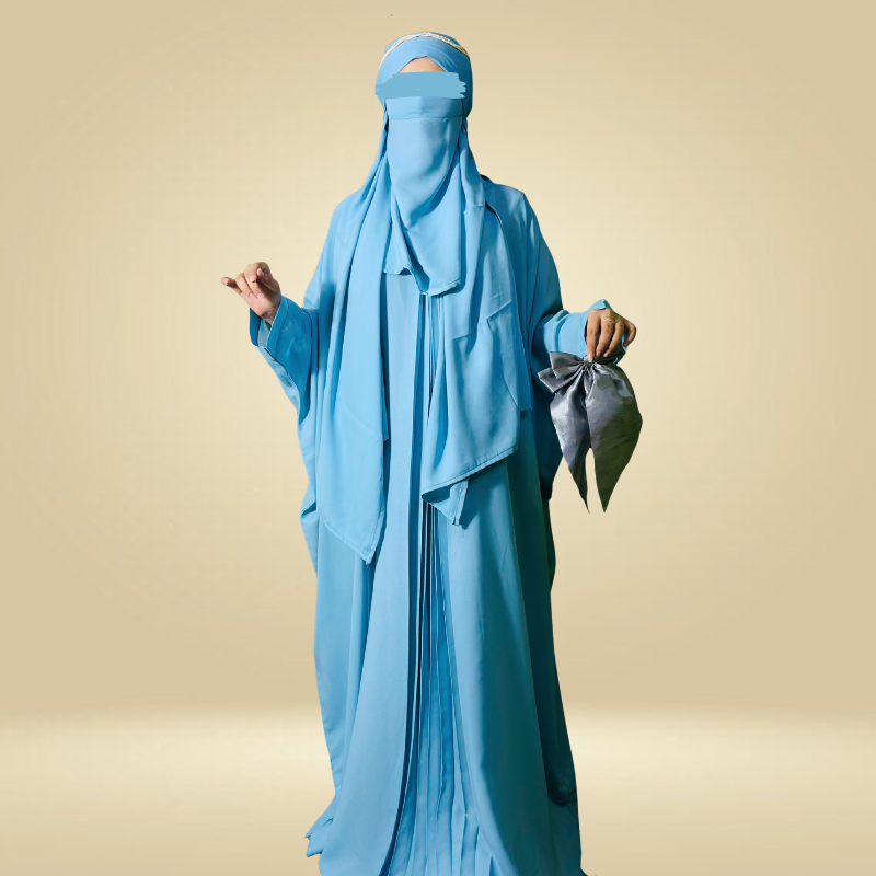 Plain pleated kaftan (Blue) - Image 9