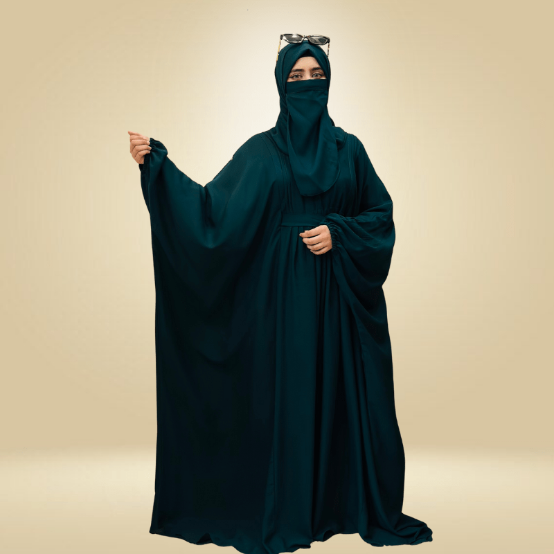 4 pcs Pleated Kaftan ABAYA (GREEN) - Image 4
