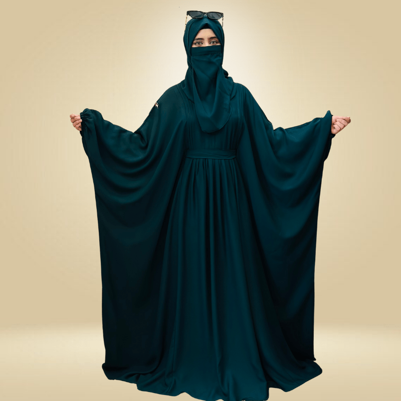 4 pcs Pleated Kaftan ABAYA (GREEN) - Image 2
