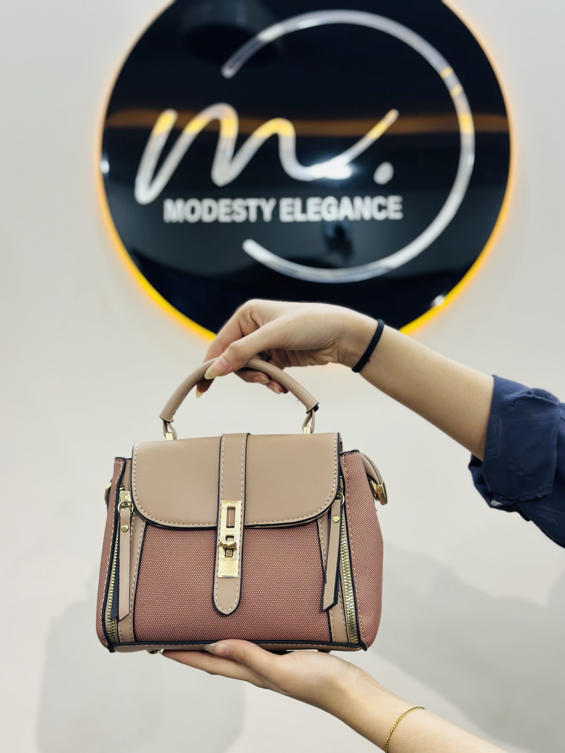 Orange with beige bag